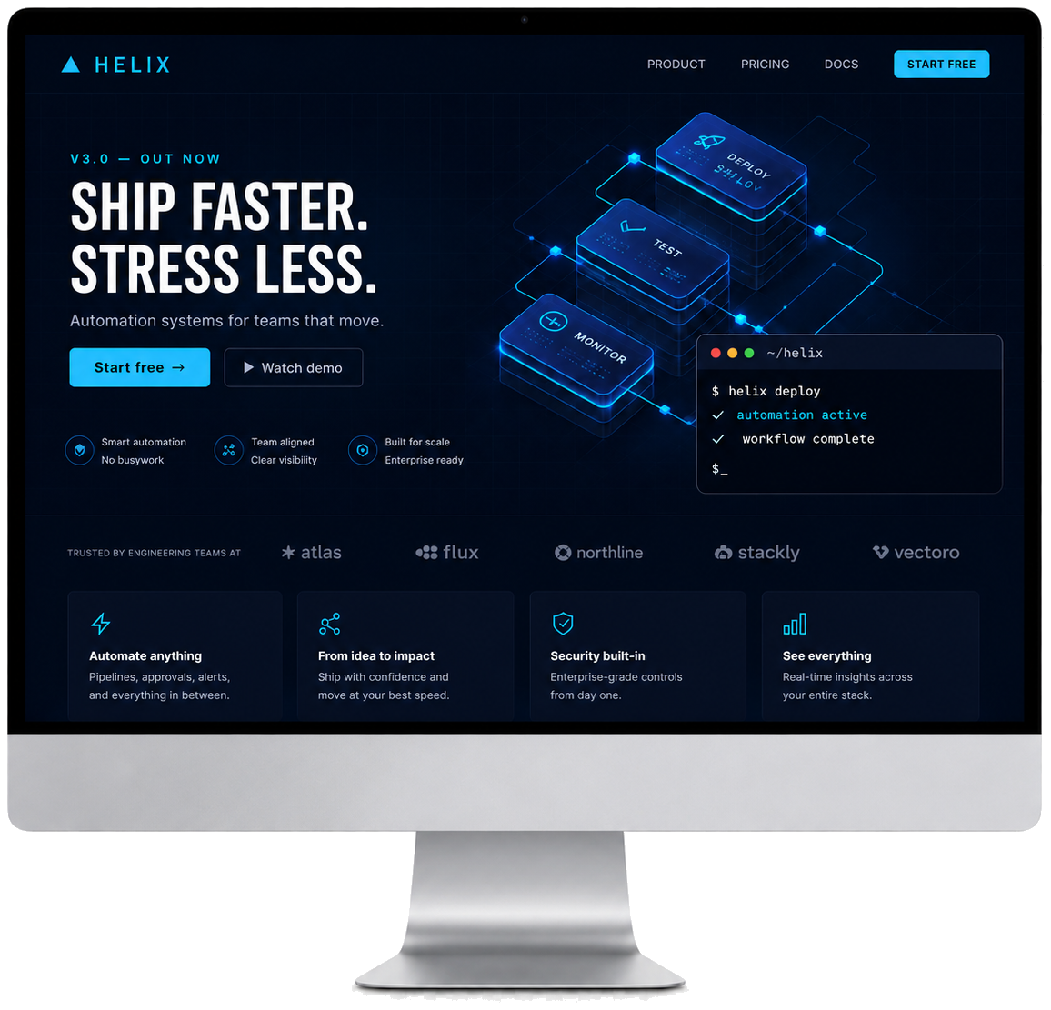 SaaS / brand website preview - Helix, shown inside a desktop iMac mockup